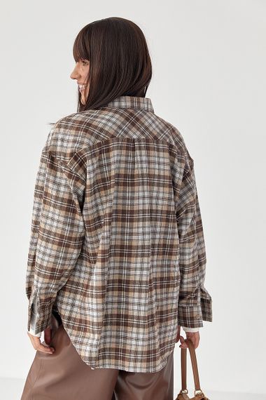 Сорочка в клітинку з подовженою спинкою - коричневий цвет, XL (є розміри) | Зображення 1