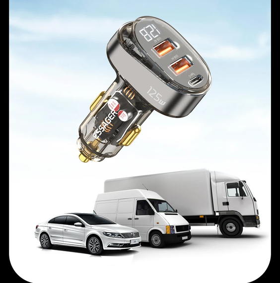 Зарядное устройство SV Essager 125W Digital Display в прикуриватель авто с 3 портами (sv2764) | Зображення 4