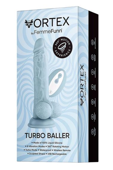 Вібратор реалістичний із яєчками на присосці Femme Funn Turbo Baller, блакитний Sex Aura | Зображення 4