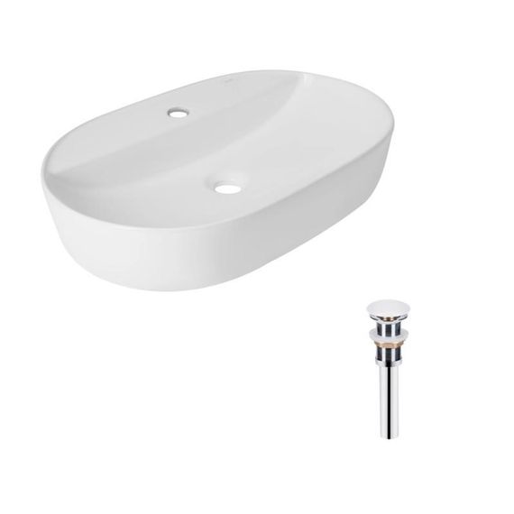 Комплект Qtap Scorpio: Раковина накладна овальна 600х400х120 мм White + Донний клапан PU02
