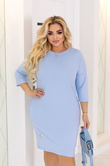 Трикотажне жіноче плаття приталене з рукавом три чверті колір блакитний розмір 42/44 GF9035 | Зображення 1