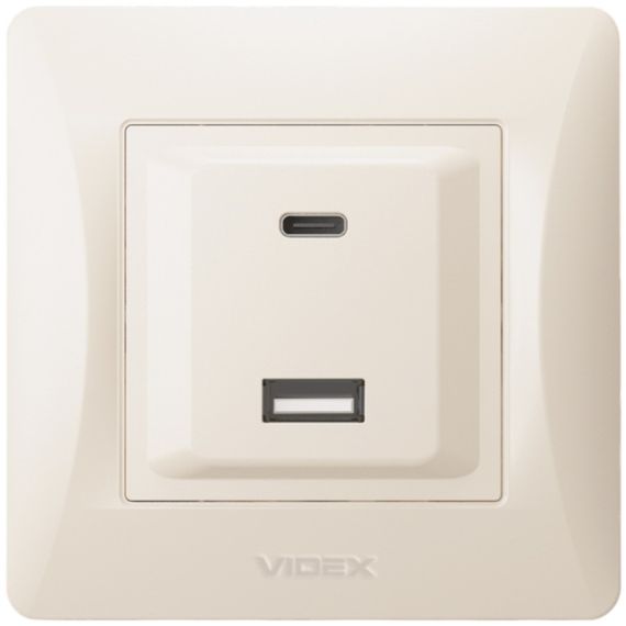 Розетка VIDEX BINERA USB-A + USB-C PD20W, швидка зарядка, 2 порти, кремова (VF-BNCHRUC20-CR)