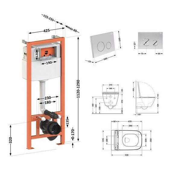 Готове рішення Qtap для ванної кімнати: підвісний унітаз Gemini Ultra Quiet 530х365х373 + комплект інсталяції Nest 4 в 1 | Зображення 1