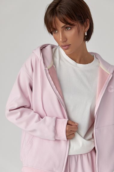 Теплий спортивний костюм із худі з капюшоном та прямими штанами - пудра цвет, M/L (є розміри) | Зображення 2