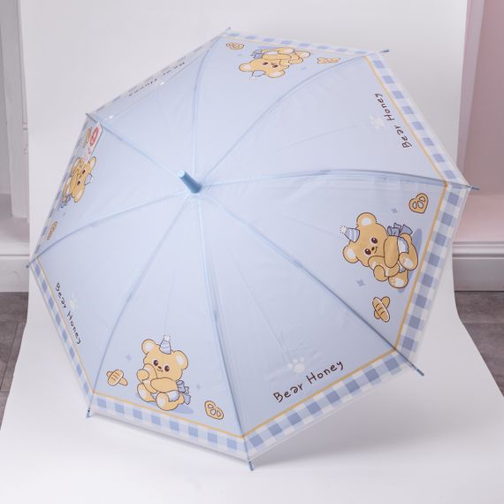 Класична дитяча парасолька-тростина напівавтомат з поліестеру міцна надійна 8 спиць діаметр 94 см Блакитний HP-23-11BL