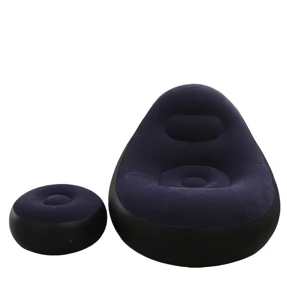 Надувной диван с пуфом Air Sofa / Надувное велюровое кресло с пуфиком+насос Фиолетовый | Зображення 4