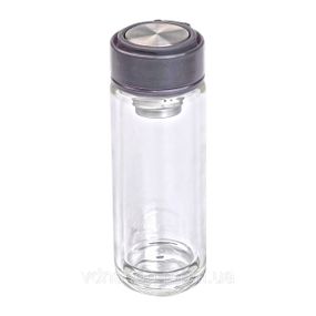 Термос скляний з подвійними стінками та ситечком 330 мл чорний HP-14-39B