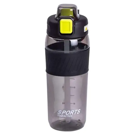 Бутылка для воды 600 мл бутылка в школу для тренировок с трубочкой и ручкой 22 см Черная HP-14-42B