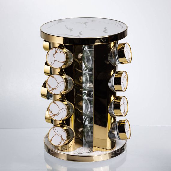 Карусель для спецій 16 баночок по 100 мл, білий мармур HP-1371 | Зображення 3