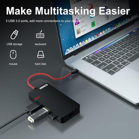 Док-станція 7-в-1, USB-C хаб з HDMI 4K, USB 3.0, кардрідерами SD/TF, PD зарядкою 100W, чорний, HUB Type-C PD 100 Вт | Зображення 2