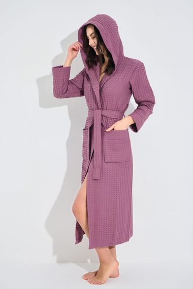 Женский вафельный халат Nusa 4160 c капюшоном, грязно-розовый S | Зображення 4