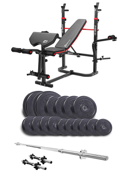 Набір Elitum Titan 68кг з лавою HS-1065HB Pro, штангою та гантелями