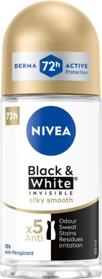 NIVEA Black & White Invisible Роликовий антиперспірант, Silky Smooth 72 години,  50 мл