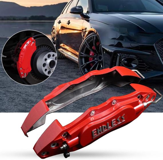 Захисні накладки на гальмівні супорти з алюмінієвого сплаву для колісних дисків 14-15" 2 шт 24 см, червоні, комплект накладок | Зображення 4