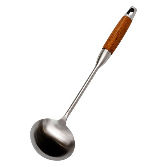 Ополоник металевий кухонний 27 (см) з нержавіючої сталі з дерев'яною ручкою HP-8-45 | Зображення 1