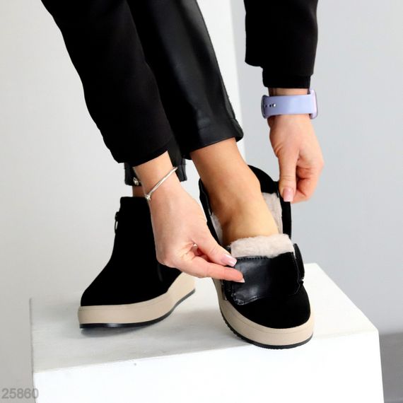 Лаконічні чорні замшеві зимові черевики на дві блискавки | Зображення 7