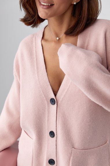 В'язаний кардиган із накладними кишенями - пудра цвет, ONE SIZE (є розміри) | Зображення 3