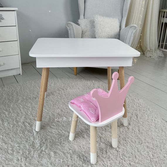 Дитячий дерев'яний столик з відкидним верхом 54×60×45, стіл з нішею в дитячу, білий | Зображення 5