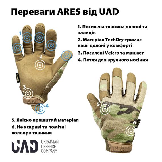 Рукавички тактичні повнопалі UAD ARES сенсорні Мультикамуфляж M | Зображення 4