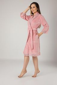 Жіночий халат Nusa 0411 велюровий з мереживом, пудровий 2XL