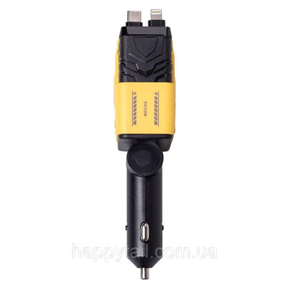 Автомобільний зарядний пристрій MECHA з висувними кабелями та портами USB/Type-C Жовтий HP-A1Y | Зображення 6