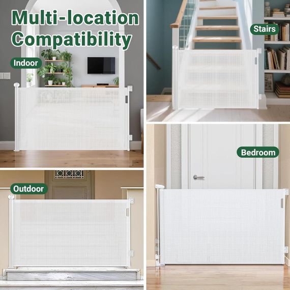 Защитные ворота барьер для лестницы и двери раздвижные, для детей и животных, рольставни белые, перегородка | Зображення 6