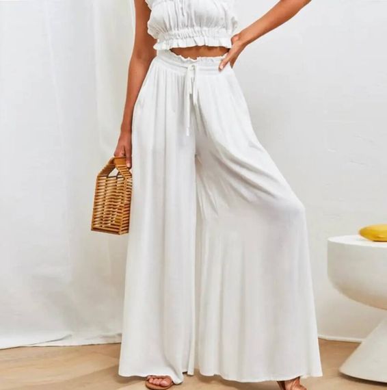 Женские легкие брюки-юбка широкие свободные FZ906 цвет белый размер 42/46 | Зображення 1