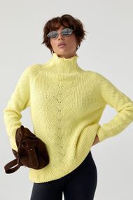 В'язаний жіночий светр із косичками - лимонний цвет, ONE SIZE (є розміри)