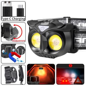 Ліхтар налобний WT208 2COB, білий, червоний, Налібний ліхтарик з usb зарядкою, Водонепроникний ліхтарик