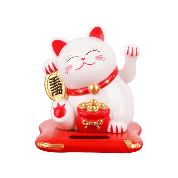 Китайська кішка талісман удачі Манекі-неко Lucky cat Біла на сонячній батареї No brand 4474763538