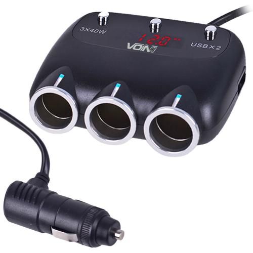 Розгалужувач (подовжувач) прикурювача VOIN 3 виходи + 2USB 2400 mA 12/24V SC-3003 дріт+вольтметр | Зображення 6