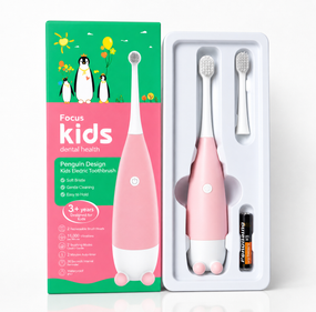 Дитяча електрична зубна щітка Пінгвінчик Focus Kids. Рожева