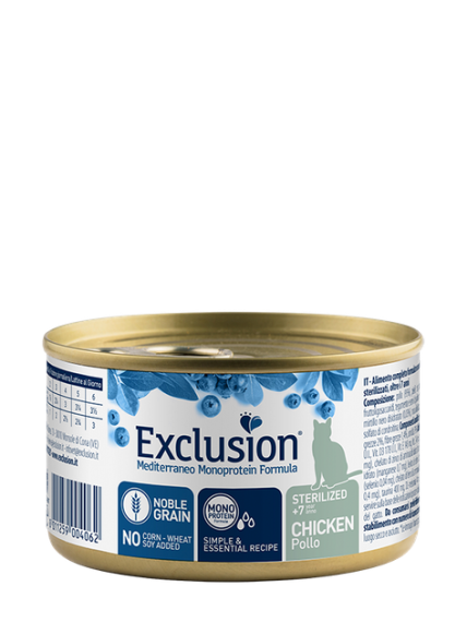 Влажный корм Exclusion Cat Adult Sterilized +7 Chicken с мясом курицы для стерилизованных кошек от 7 лет, 85 г