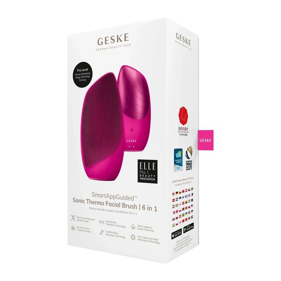 Електронна звукова термо щітка для обличчя GESKE Sonic Thermo Facial Brush 6в1 gray, Малиновий | Зображення 7