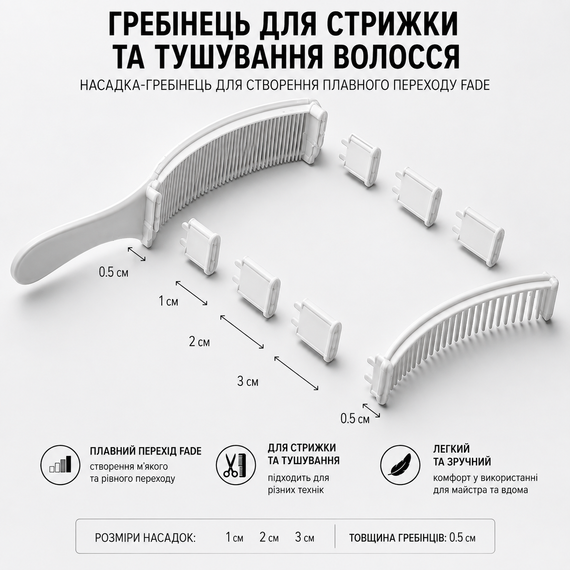 Гребінець для стрижки та тушування волосся Fade — Насадка-гребінь для створення плавного переходу | Зображення 5