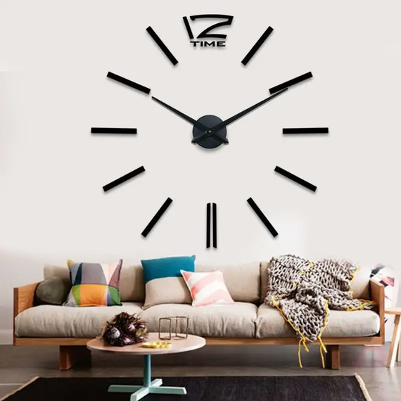 Великі настінні 3Д-годинник 3D-годинник DIY Clock 60-90 см Чорний | Зображення 1