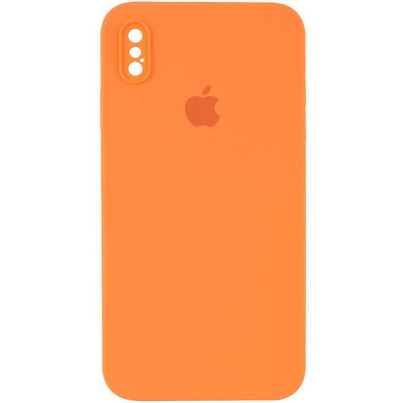 Чехол Silicone Case Square Full Camera Protective (AA) для Apple iPhone XS / X (5.8") Червоний / Red Салатовий/Neon green