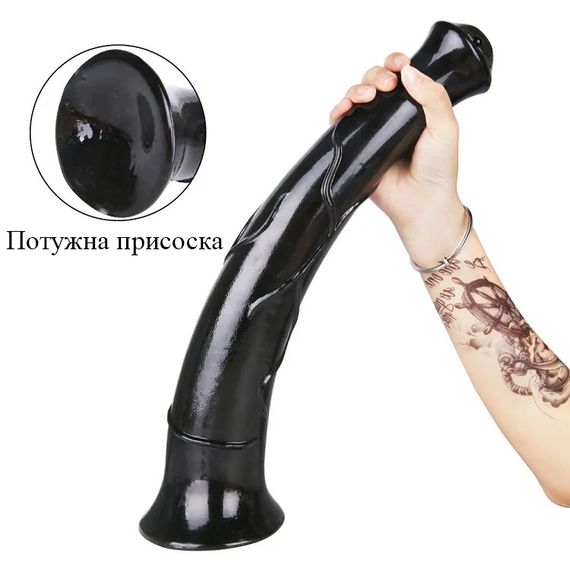 Реалістичний кінський фалоімітатор чорного кольору з присоскою (40*6 см) | Зображення 3