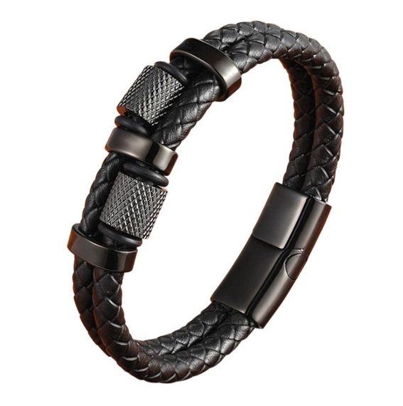 Мужской кожаный браслет Primo Dual Coral 210 с магнитной застежкой - Black