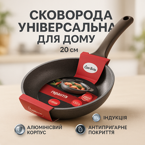 Сковорода з антипригарним покриттям для газової плити Con Brio CB-2026 20 см, Сковороди для індукції UZ-43
