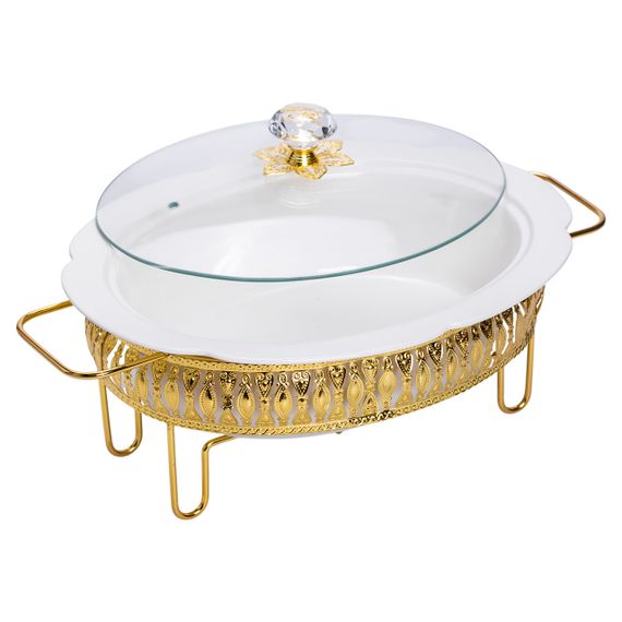 Настольная мармитница 37×26×17 (см) фарфоровая 2 (л) на металлической подставке HP-26-9 | Зображення 3