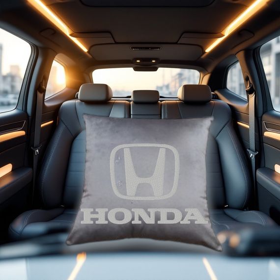 Авто Подушка c вышивкой логотипа марки хонда Honda серый автомобилисту