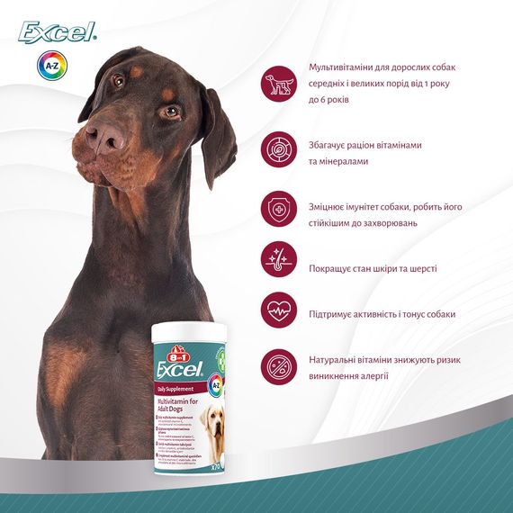 Вітаміни для здоров'я дорослих собак 8in1 Excel Multi-Vitamin Adult Dog, 70 табл | Зображення 4