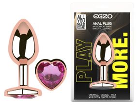 Анальна пробка EGZO Rose Gold Heart Plug M з кристалом із нержавіючої сталі, рожеве золото Sex Aura
