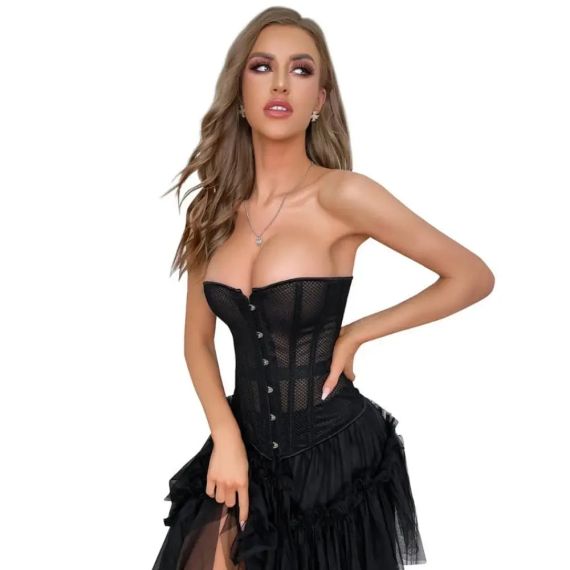Корсет із сітки Star Night Grid Corset з гачками та шнурівкою, чорний, L (без коробки) sexstyle | Зображення 2