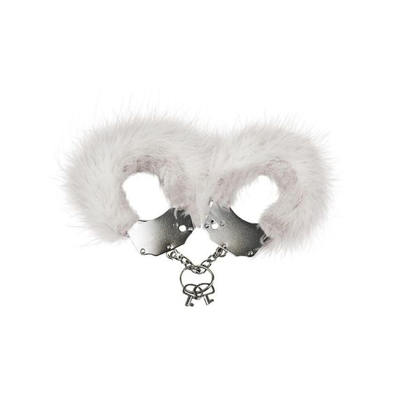 Наручники металеві Adrien Lastic Handcuffs White з білою пухнастою обробкою Sex Aura