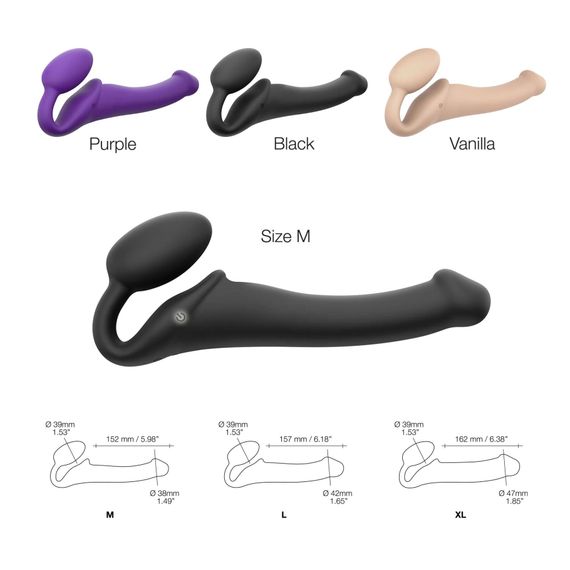 Безремінний страпон з вібрацією Strap-On-Me Vibrating Black M, діаметр 3,8см, пульт ДК, регульований | Зображення 2