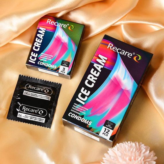 Презервативы Holographic Recare Ice Cream Big Dotted Condoms 3 шт, с пузырьками, аромат: мороженое | Зображення 4