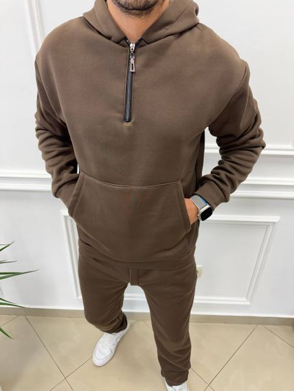 Теплый мужской спортивный костюм на флисе худи на молнии и штаны цвет коричневый размер S(44-46) adl1003 | Зображення 4