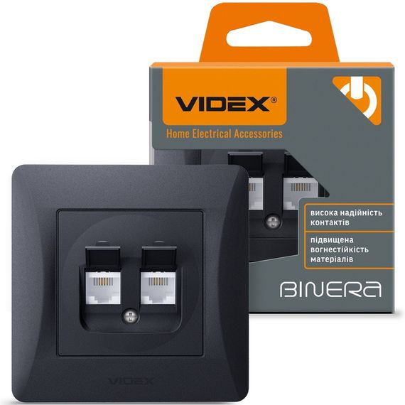 Двойная телефонная розетка CAT3+CAT3 VIDEX BINERA VF-BNSK2TF3-BG черный графит | Зображення 1